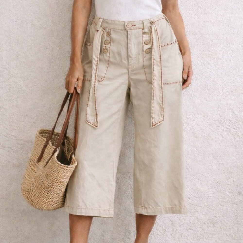 For the republic women's cotton twill capri's khaki pockets nautical S 8